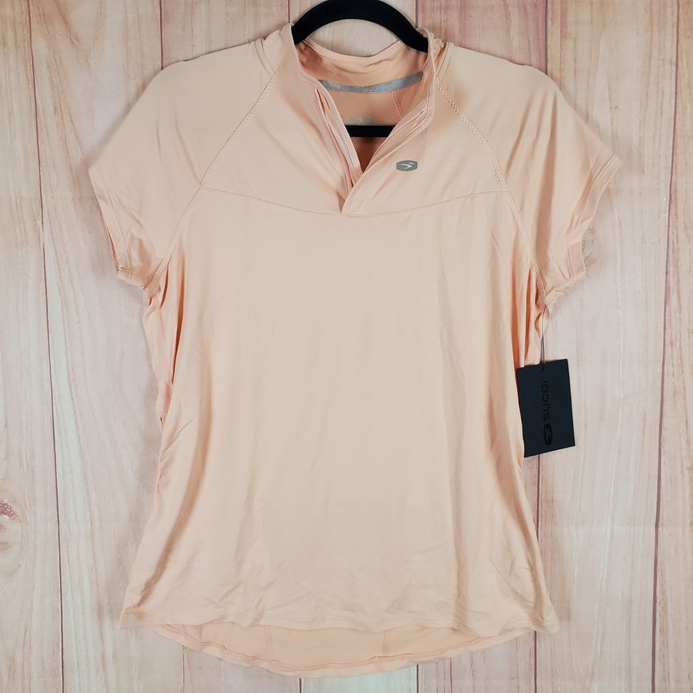 Sugoi RPM Cycling Jersey Womens Large Peach Nylon Slim Fit Quarter Zip Athletic